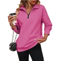 Women's rose pink half-zip fleece sweatshirt with black zipper and drop shoulders - S / Rose Red