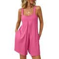 Tuta corta rosa vivace senza maniche con bottoni e tasche laterali per l'estate casual - Rosso rosa