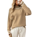 Maglione autunnale da donna color kaki con strisce bianche e vestibilità comoda e ampia - S / Cachi