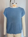 Maglione in maglia blu a maniche corte con profili bianchi a contrasto e scollo tondo - Taglia S / Blu