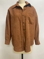 Brown oversized corduroy long-sleeve shirt with front pocket and button closure - Brown