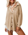 Women's casual khaki waffle knit long sleeve shirt with classic collar and front buttons - S / Apricot