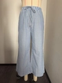 Damen Sommerhose mit blau-weißen vertikalen Streifen, hoher Taille und Tunnelzugband - S / Blau-Weiß Gestreift
