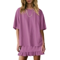 Completo due pezzi da donna con t-shirt a maniche corte e gonna con volant viola - S / Violetto