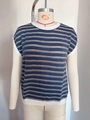 Blue striped knit vest with white ribbed crew neck and sleeveless casual summer design - S / Vest Style (Show Physical Picture)