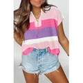 Haut d'été en tricot à col en V pour femmes avec rayures colorées rose et violet - S / Rose Violet