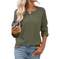 Top a maniche lunghe in maglia a nido d'ape verde oliva con scollo a V e spalle scese - Verde militare