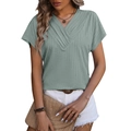 Dames T-shirt in saliegroen met V-hals en geribbelde textuur voor een elegante look - S / Bonengroen