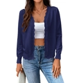 Dunkelblauer Damen Strick-Cardigan mit V-Ausschnitt, Wellensaum und Knopfleiste - S / Marineblau