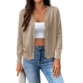 Khaki Strickjacke für Damen mit Wellensaum und langen Ärmeln im Slim-Fit-Design - S / Khaki