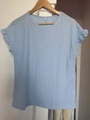T-shirt bleu clair à manches courtes avec broderie ajourée et volants, taille S - Multicolore (Article Réel)
