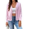 Hellrosa Strickjacke mit Wellenkanten und Langarm für Damen im Sommerstil - S / Hellrosa