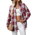 Camicia a quadri rossa e bianca casual con maniche lunghe e tasche sul petto frontali - S / Rosso + Bianco
