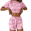 Damen Schlafanzug Set in Rosa mit Kurzarm-Oberteil und Love-Aufdruck - S / Rosa Herz
