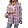 Camicia casual a quadri da donna viola e giallo con tasche frontali con patta - S / Viola