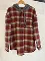 Geruit flanellen shirt voor dames in rood en wit met grijze capuchon van wafelstof - Rood Wit Geruit