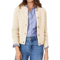 Women's beige waffle knit cardigan with round neck and brown buttons for fall - S / Apricot