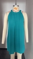 Women's teal sleeveless halter dress featuring a textured pleated fabric and loose fit - Cyan Blue