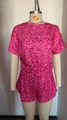 Women's summer pajama set featuring pink leopard print short sleeve top and drawstring shorts - S / Top And Bottom / Hot Pink Leopard
