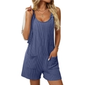 Tutina estiva in maglia a costine blu navy con spalline sottili e tasche laterali - S / Blu Zaffiro
