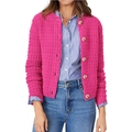 Women's rose red waffle knit cardigan with round neck and buttons in causal style - S / Rose Red