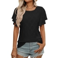 T-shirt estiva nera da donna con dettagli in pizzo e maniche a volant sovrapposte - Taglia S / Nero
