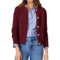 Women's burgundy knit cardigan with textured lattice pattern and beige buttons - Burgundy