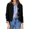 Women's black knit cardigan with golden buttons and classic round neck styling - Black