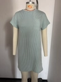 Short sleeve light green knit dress with crew neck and front pocket detail - Multicolor (Real Item)