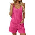 Tuta corta casual da donna in maglia a coste magenta con fiocchi sulle spalle - S / Rosa Rosso
