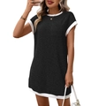 Kurzärmeliges Freizeitkleid in Schwarz mit weißen Rippbündchen und entspannter Passform - S / Schwarz und Grau