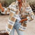 Damen Karo-Flanellhemdjacke mit Knöpfen und Brusttaschen in Khaki und Grau - S / Khaki