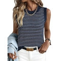 Débardeur en maille rayée bleu marine et blanc pour femme avec un col rond classique - Bleu marine