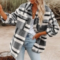 Relaxed fit flannel plaid shirt jacket for women with drop shoulder and chest pockets - S / Black and White Plaid