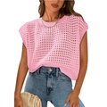 Roze damesgebreide top met ronde hals en opengewerkt patroon voor zomerse zonwering - S / Roze