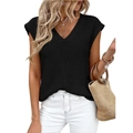 Women's black V-neck chunky knit vest top featuring thick texture and a sleeveless design - S / Black
