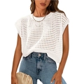 Zomerse witte gehaakte mouwloze gebreide top voor dames met een ronde hals en open patroon - S / Broken Wit