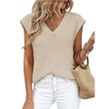 Gilet en maille sans manches pour femme col en V abricot avec texture gaufrée - S / Abricot