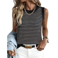 Women's black and white striped sleeveless knit vest with a classic crew neck - S / Black