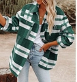 Women's plaid flannel shacket in dark green and white with front chest pockets - Green