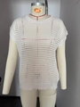 White hollow out knit sleeveless top for women with round neck and crochet mesh style - White