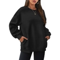 Sweatshirt oversize noir pour femme avec col rond et poches latérales invisibles - S / Noir