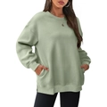 Sweat-shirt vert sauge surdimensionné à col rond avec poches latérales - S / Vert Haricot