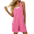 Pink sleeveless casual summer romper for women with side pockets and loose fit - S / Bright Pink
