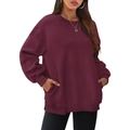 Sweat-shirt oversize en polaire bordeaux pour femme avec col rond et poches - S / Bordeaux