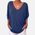 Donkerblauw dames T-shirt met V-hals, vleermuismouwen en een losse, casual pasvorm - 3XL / Marineblauw