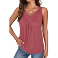 Top de verano sin mangas con cuello en V para mujer en rosa palo con pliegues - S / Rojo Pomelo