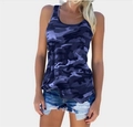 Vue détaillée du débardeur camouflage bleu pour femmes avec encolure en U - S / Bleu Marine