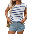Gilet en maille sans manches pour femmes avec rayures horizontales bleues et blanches - S / Bleu