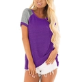 Dames T-shirt met ronde hals, paars lijfje en grijze gemêleerde raglan korte mouwen mode - Paars